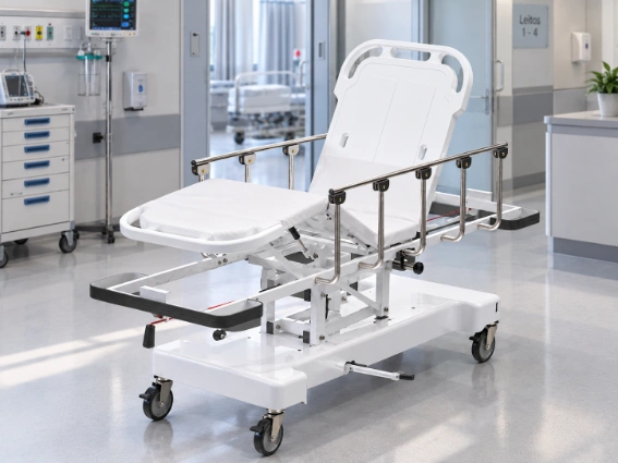 Maca de transporte em corredor hospitalar